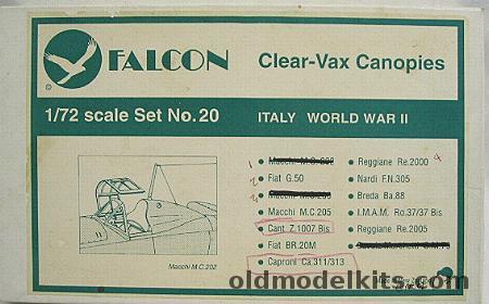 Falcon 1/72 Clear-Vax Upgrade Canopies G-50/MC-205/Z.1007 Bis/Br-20M/Ca.311-313/Re-2000/FN-305/Ba-88/Ro-37/Re-2005, 10 plastic model kit